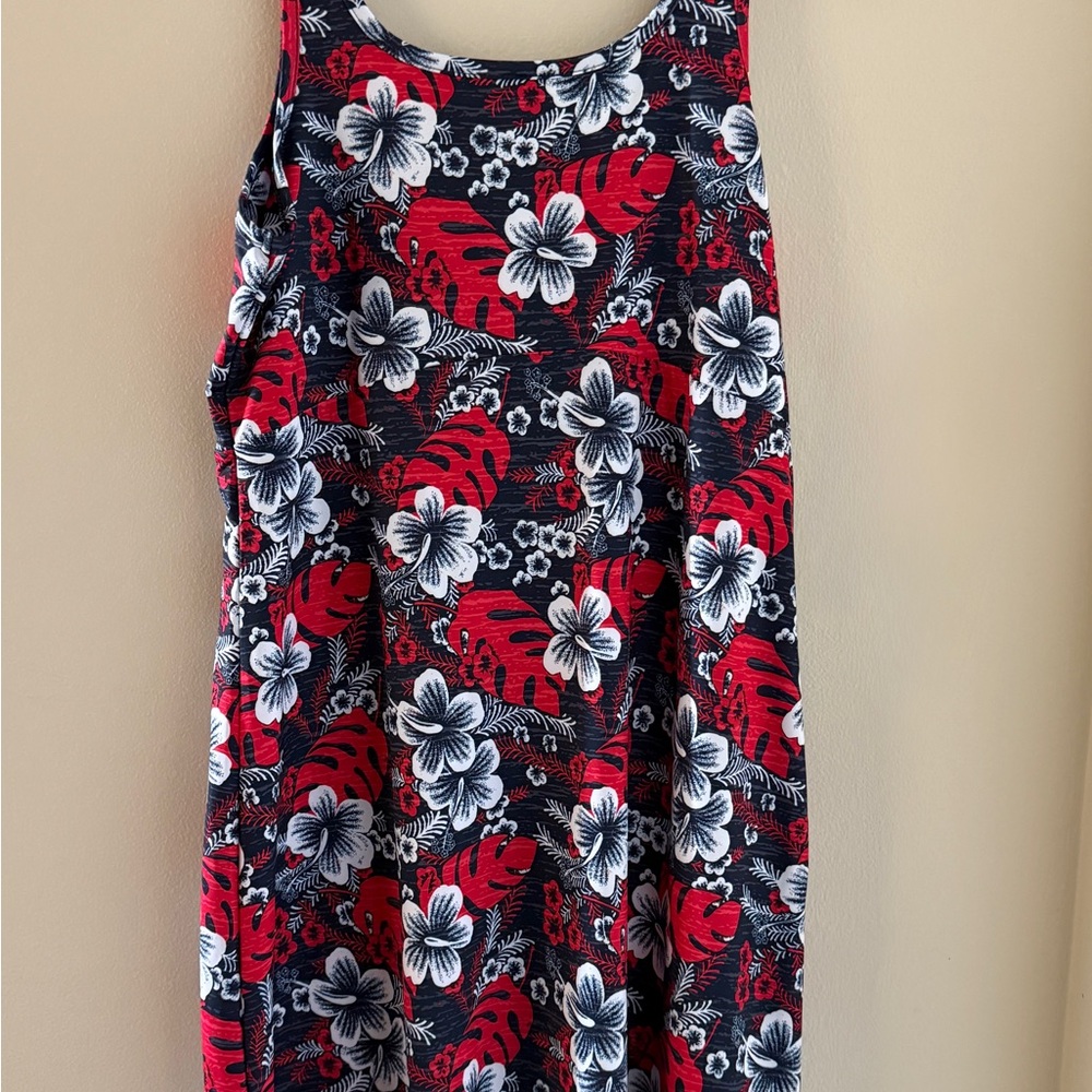 Tropical Sleeveless Dress in Red and Blue